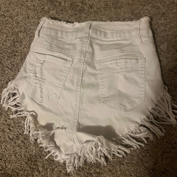 White Frayed Denim Women Shorts - Picture 6 of 7